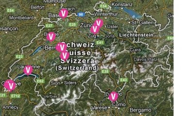 Mapa das actividades planeadas na Suíça até ao início do mês de Fevereiro